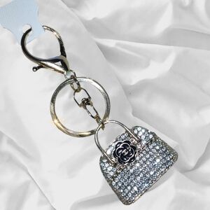 Rose Gold Crystal Bag Charm Key Holder Purse Chain